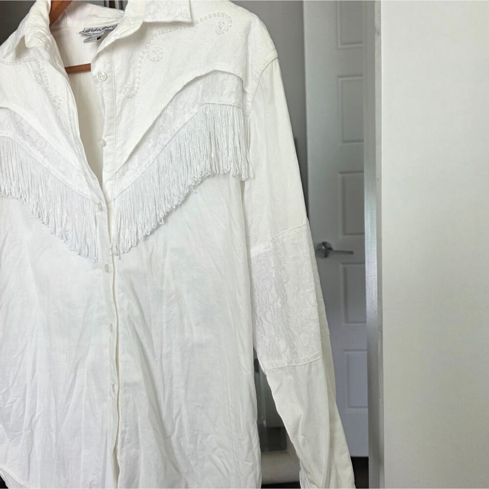 ADOBE ROSE Vintage 90s Lace & Fringe Western Shirt Size L - Picture 6 of 7